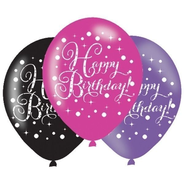 Happy Birthday Printed Pink Balloons 30cm (6 pcs)