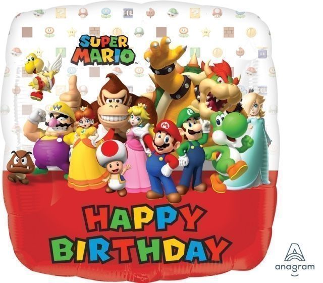 Balloon Foil Mario Brothers Happy Birthday 45cm