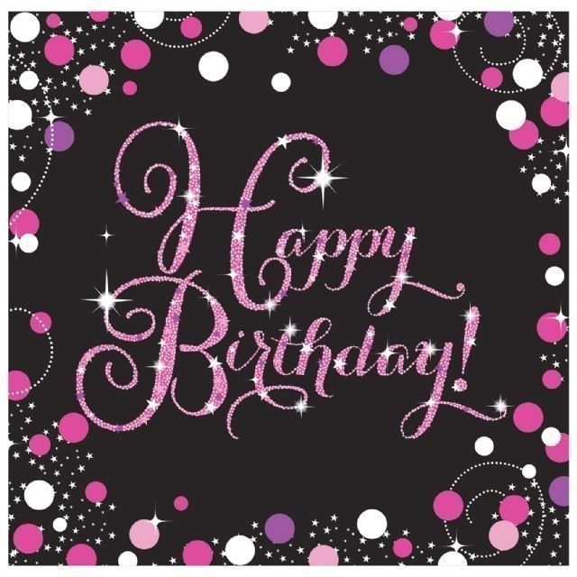 Pink Sparking Happy Birthday Lunch Napkin 16 pack